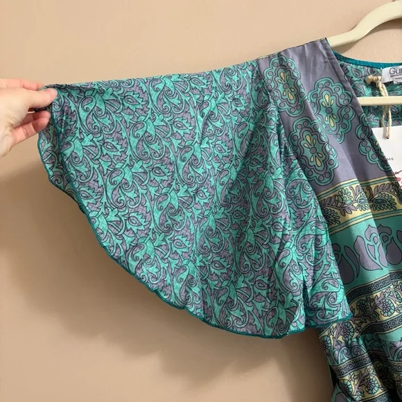 NWT Silk Boho Tiered Wrap Dress By Guru Sz Medium / Large - Picture 6 of 14